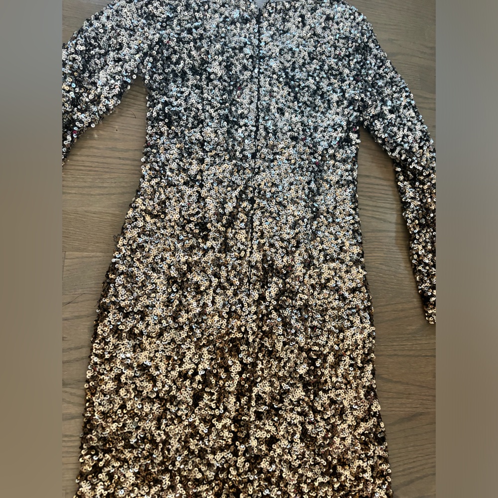 Aidan Mattox ombré gold silver sequin mini dress women’s size 4 - Picture 3 of 7